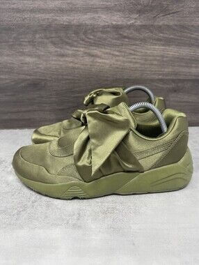 PUMA Fenty Bow Sneakers Womens Size 7 Olive Green Satin 365054-04